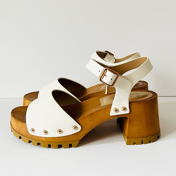 Call It Spring Shoes - CALL IT SPRING White Vegan Leather Wooden Platform Sandals Size 8